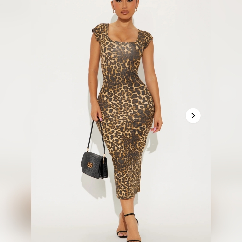 Fashion Nova Leopard Print Cap Sleeve Dress Suze XL